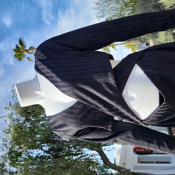 SPIRIT OF GRACE NORDSTROM Black Cut Out Wrap Dress L M Bodycon Criss Cross Front - Picture 4 of 15